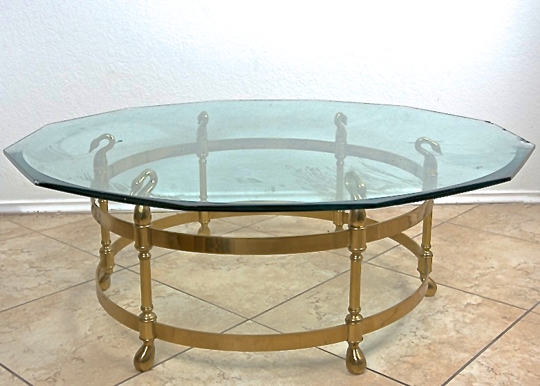 LaBarge Glass Top Cocktail Table with Brass Swan Base EBTH